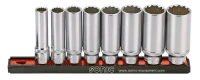 Stecknusssatz 3/8" lang 12-kant auf Steckleiste SAE 8-tlg.